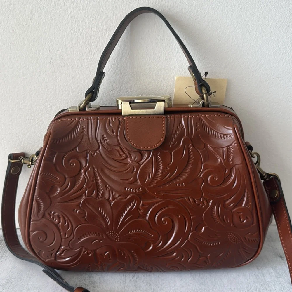 Patricia Nash Gracchi Tooled Leather Crossbody Handbag Florence Brown